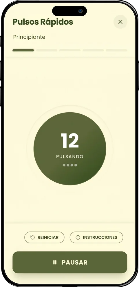 Pantalla de la app Ritmo durante un ejercicio de Kegel guiado, que muestra cuándo contraer y relajar