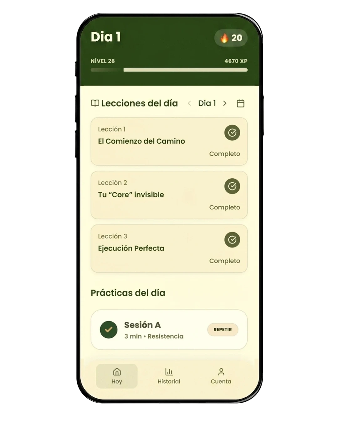 Pantalla de la app Ritmo con ejercicios guiados del suelo pélvico